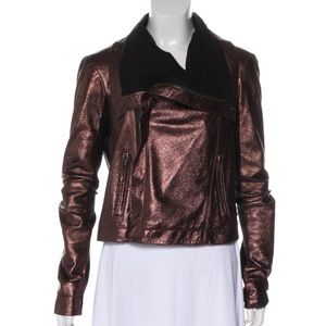 VEDA Metallic Bronze 100% Leather Jacket XS